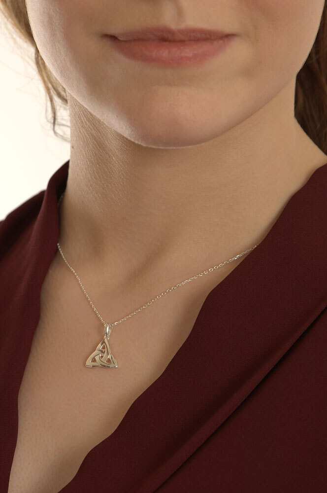 Small Attractive Sterling Silver Trinity Knot Necklace For Children - Model Photo