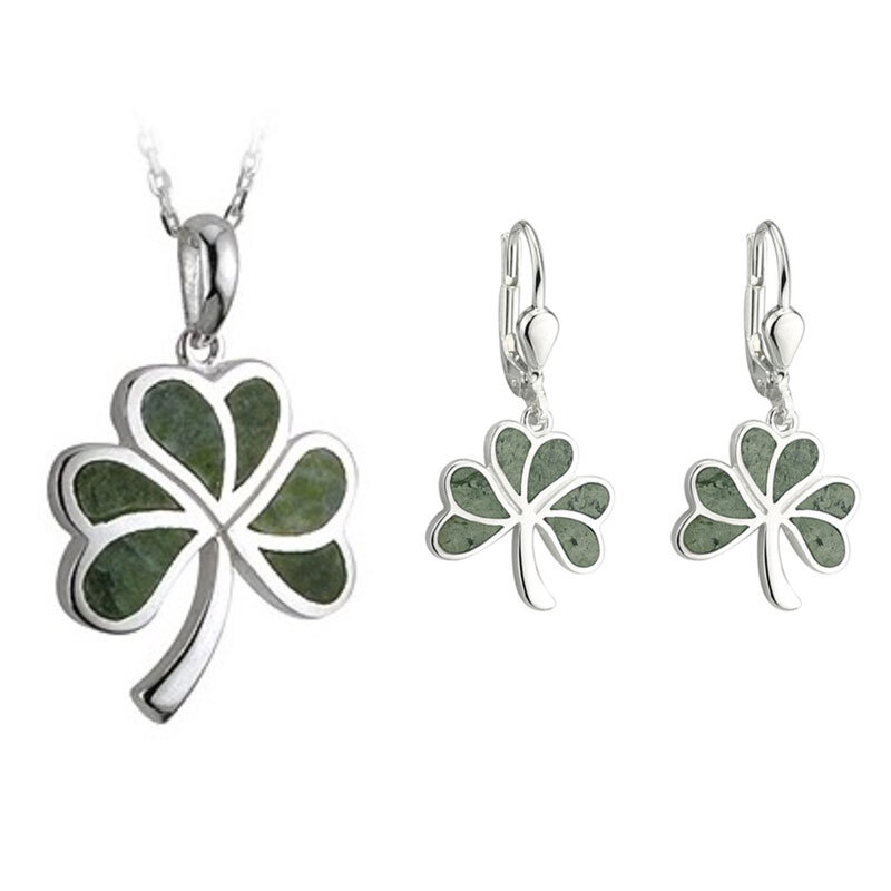 Shamrock & Connemara Marble - Shown on Light Cable Chain