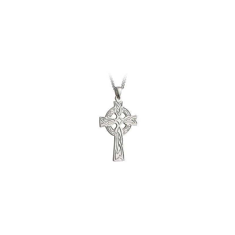 Large Irish Sterling Silver Celtic Cross Necklace For Men
