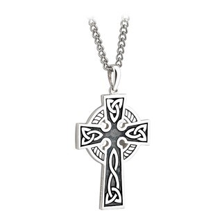 Mens Silver Celtic Cross Groomsmen Necklace with 20 Chain Fine Sterling Silver 925 Hallmark 21.0 mm x 33.0 mm Pendant Gift Box