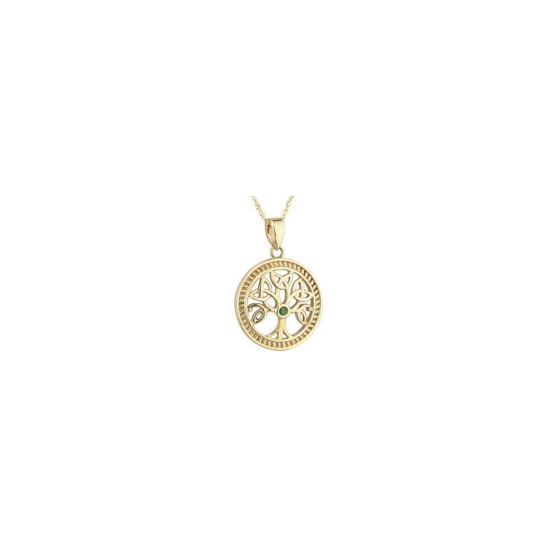 10K Gold Tiny Emerald Tree of Life Pendant | My Irish Jeweler