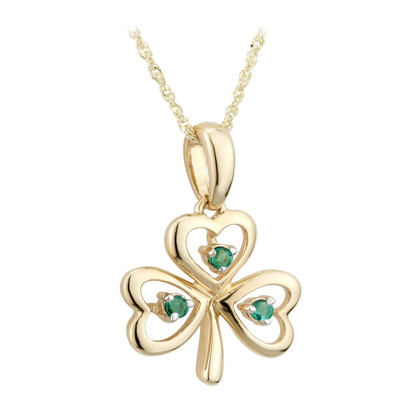 Womens Shamrock Necklace in Yellow Gold