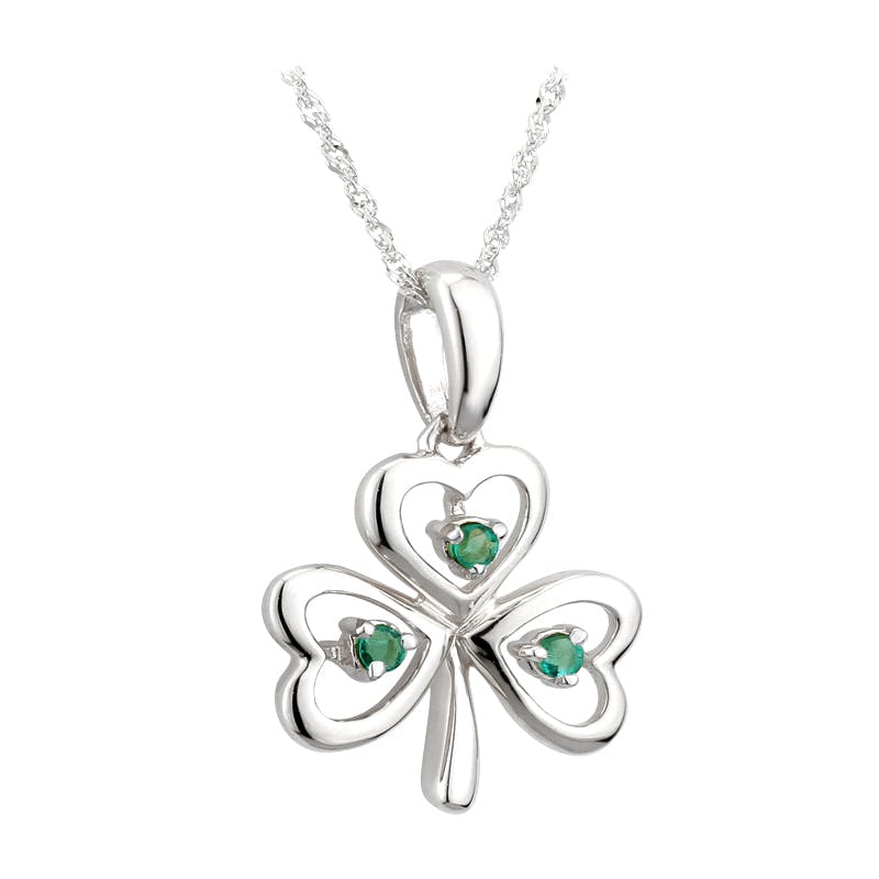 Womens Shamrock Necklace in Real White Gold