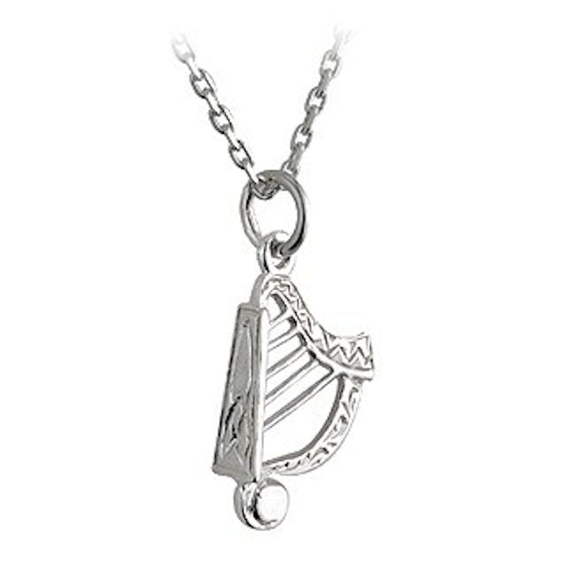 Irish Harp Necklace - Shown with Light Cable Chain