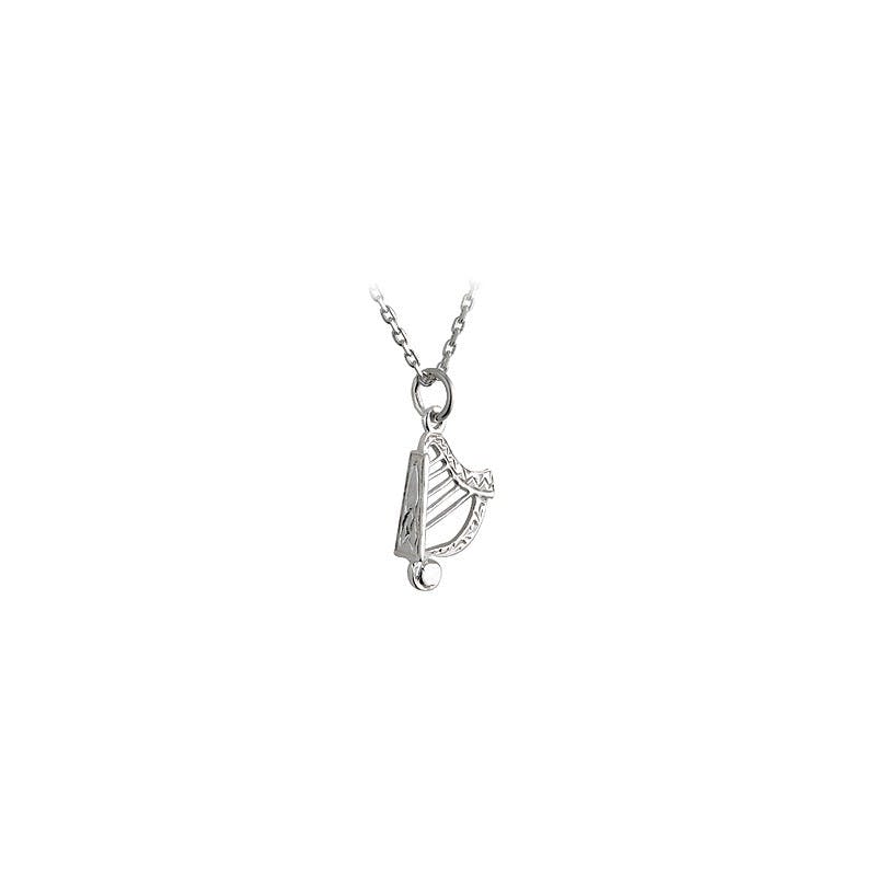 Irish Harp Necklace - Shown with Light Cable Chain