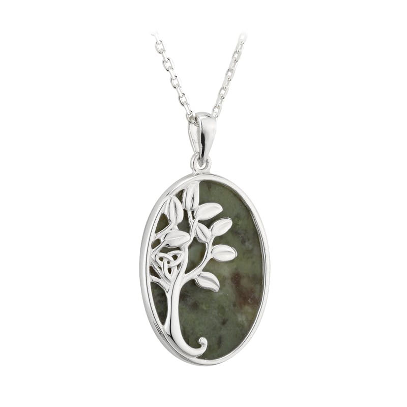 Real Sterling Silver Tree of Life & Connemara Marble Necklace For Women