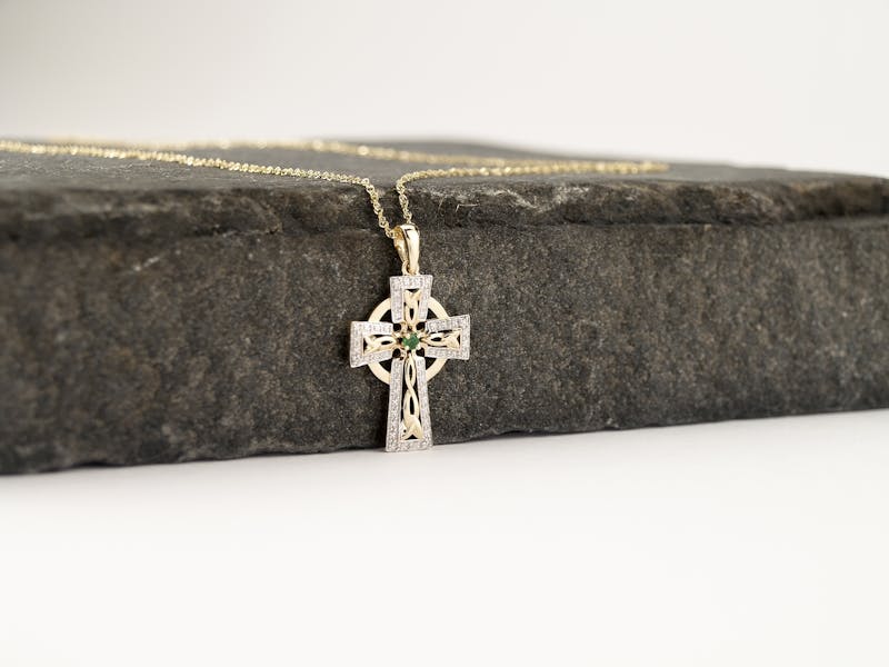 Small Authentic 14K Yellow Gold Celtic Cross Necklace For Women
