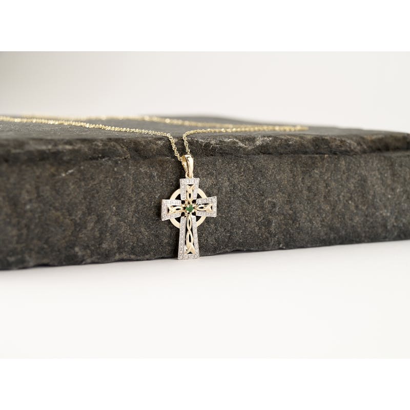 Small Authentic 14K Yellow Gold Celtic Cross Necklace For Women