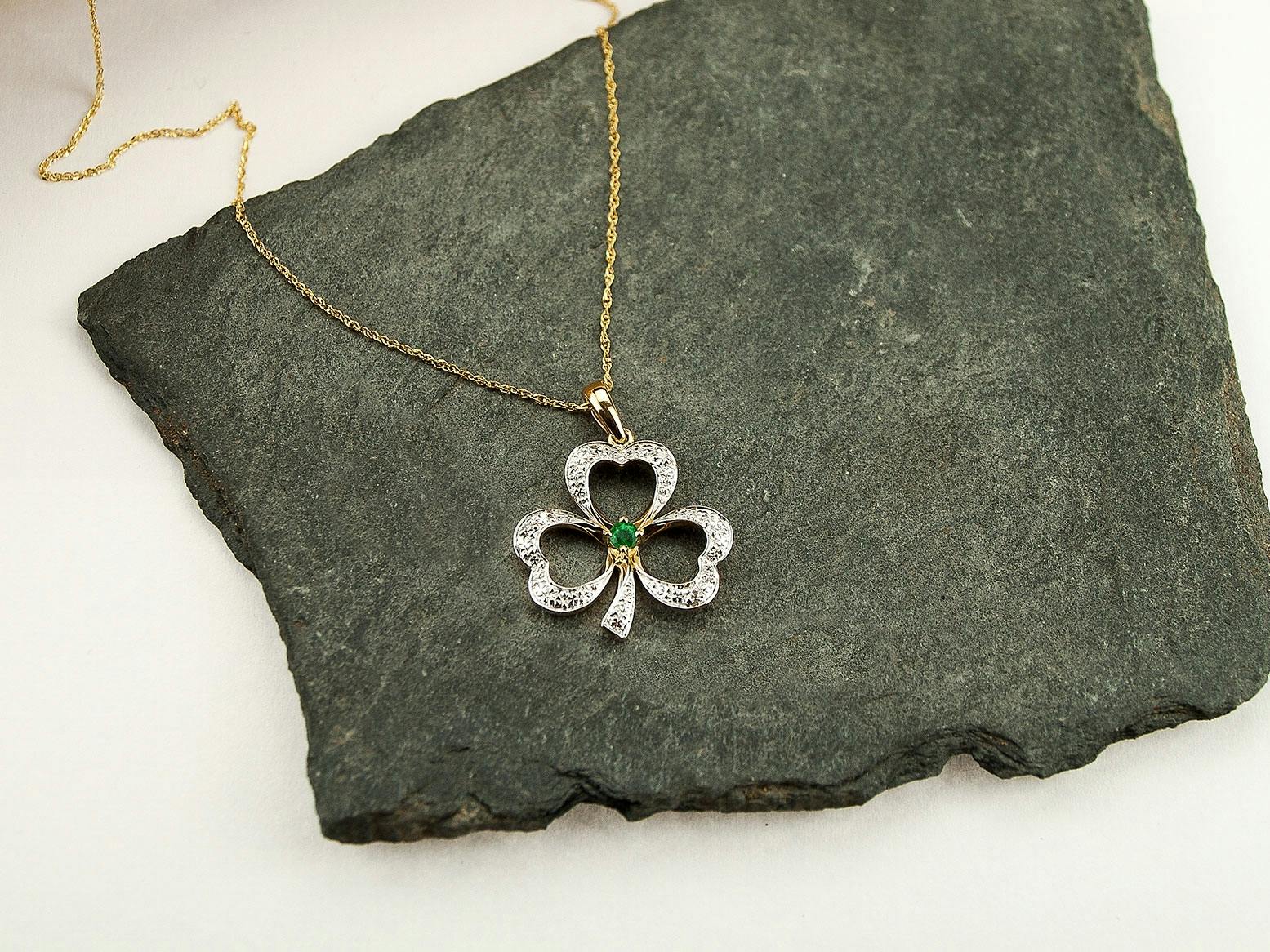 14K Gold 3-Leaf Clover Shamrock Necklace