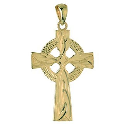 14K Gold Hand-Engraved Celtic Cross Pendant
