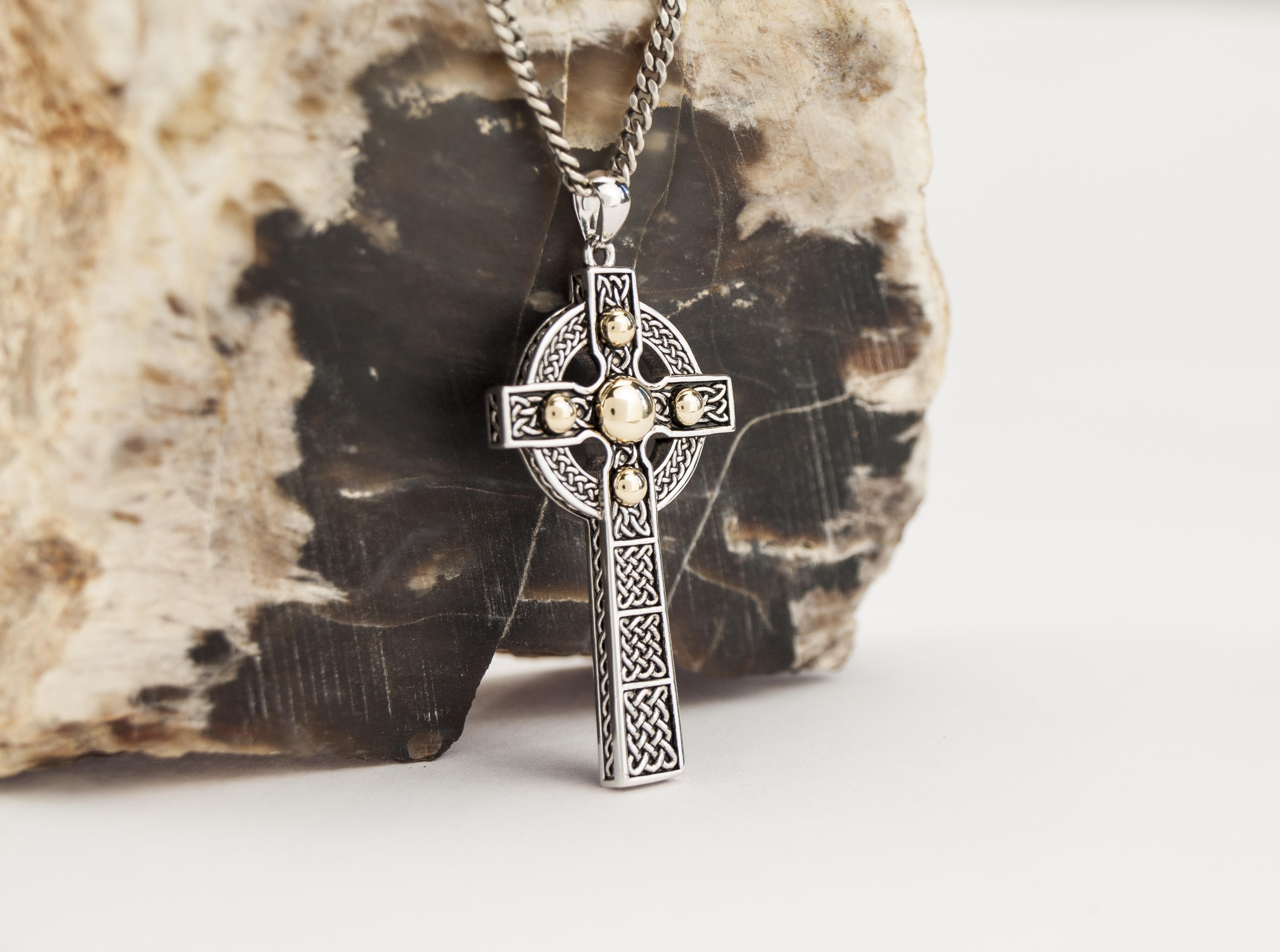 Trinity Knot Diamond & Emerald Silver Celtic Cross Necklace | ShanOre