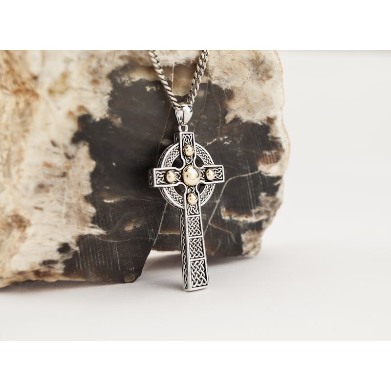 Real Sterling Silver & Yellow Gold Celtic Cross Necklace