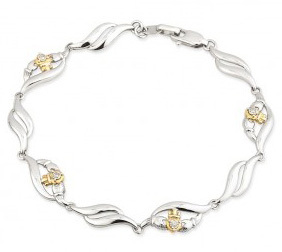 Sterling Silver & 10K Gold Claddagh Bracelet - Diamond Set
