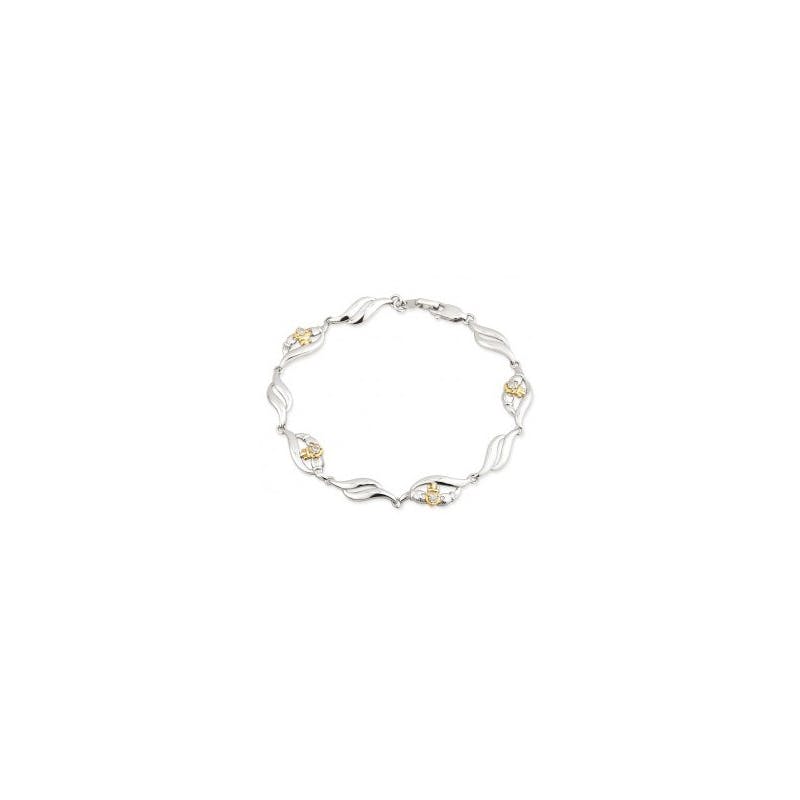 Womens Claddagh Bracelet in Sterling Silver & Yellow Gold