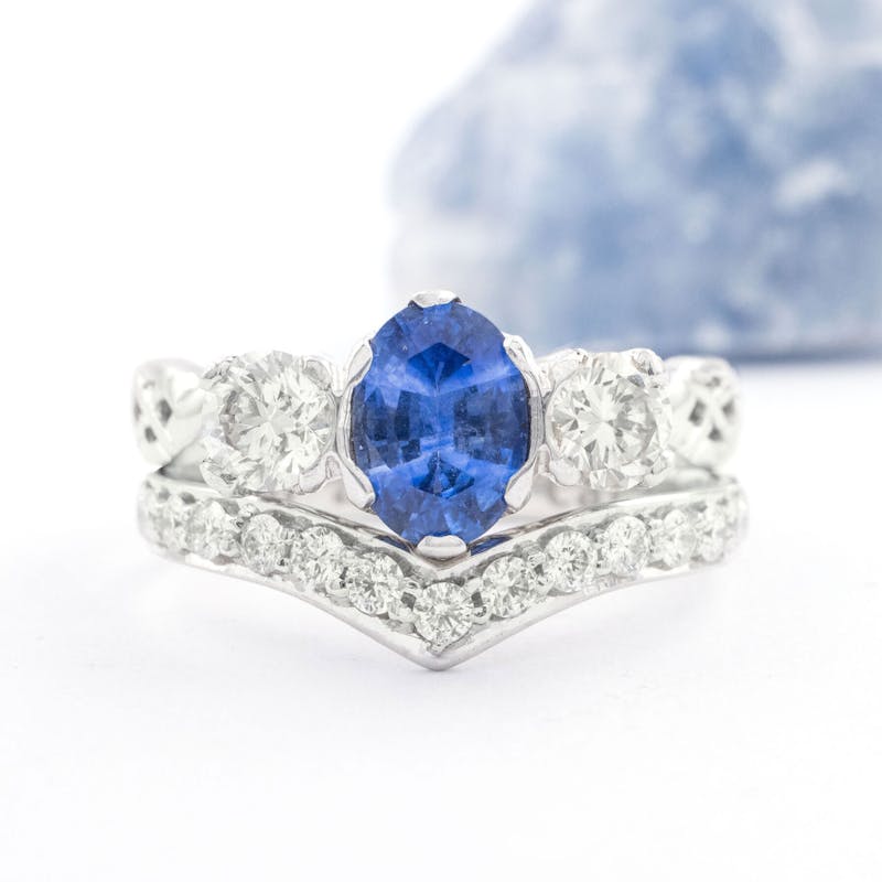 Oval Sapphire & Diamond Three Stone Celtic Ring