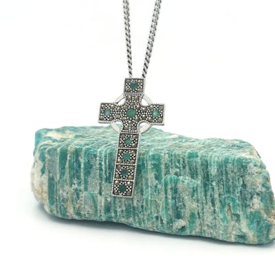 Emerald and marcasite Celtic Cross