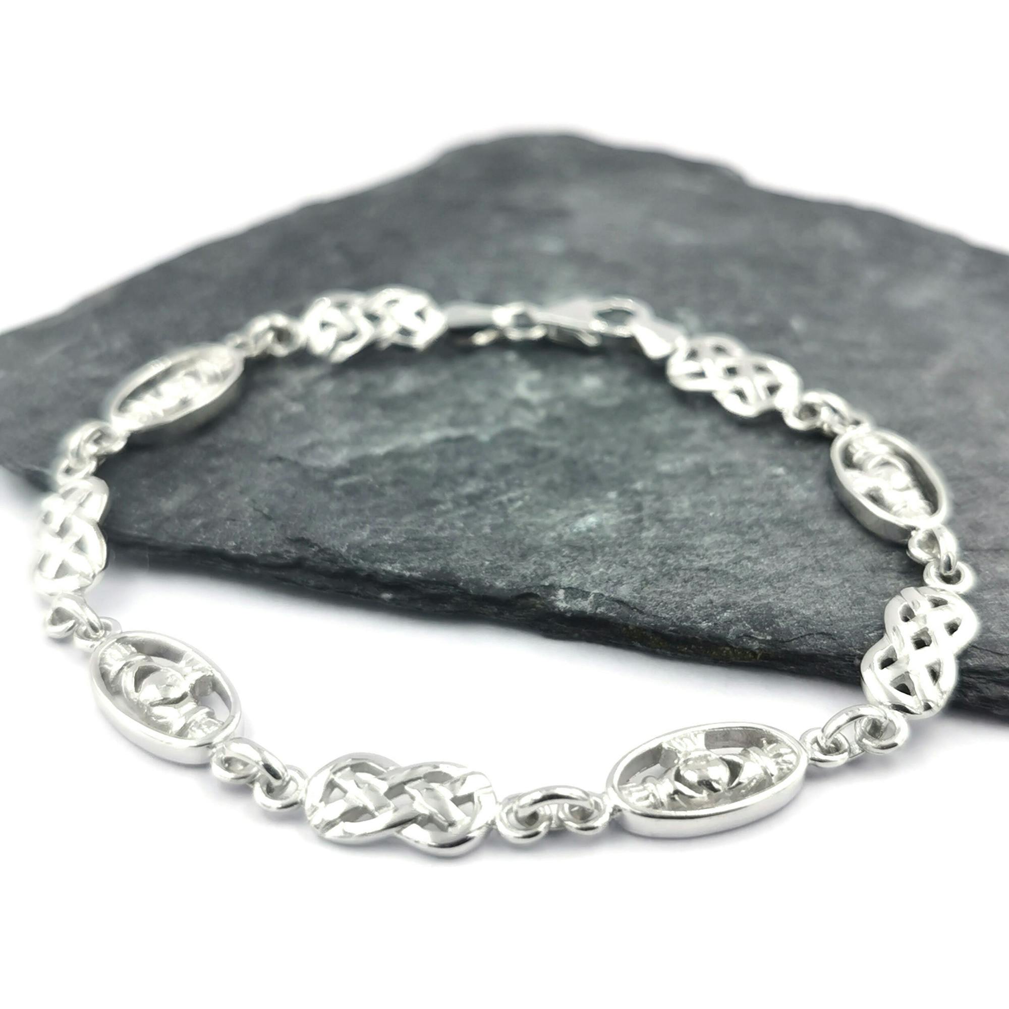 Sterling Silver Celtic Knot Claddagh Bracelet,…