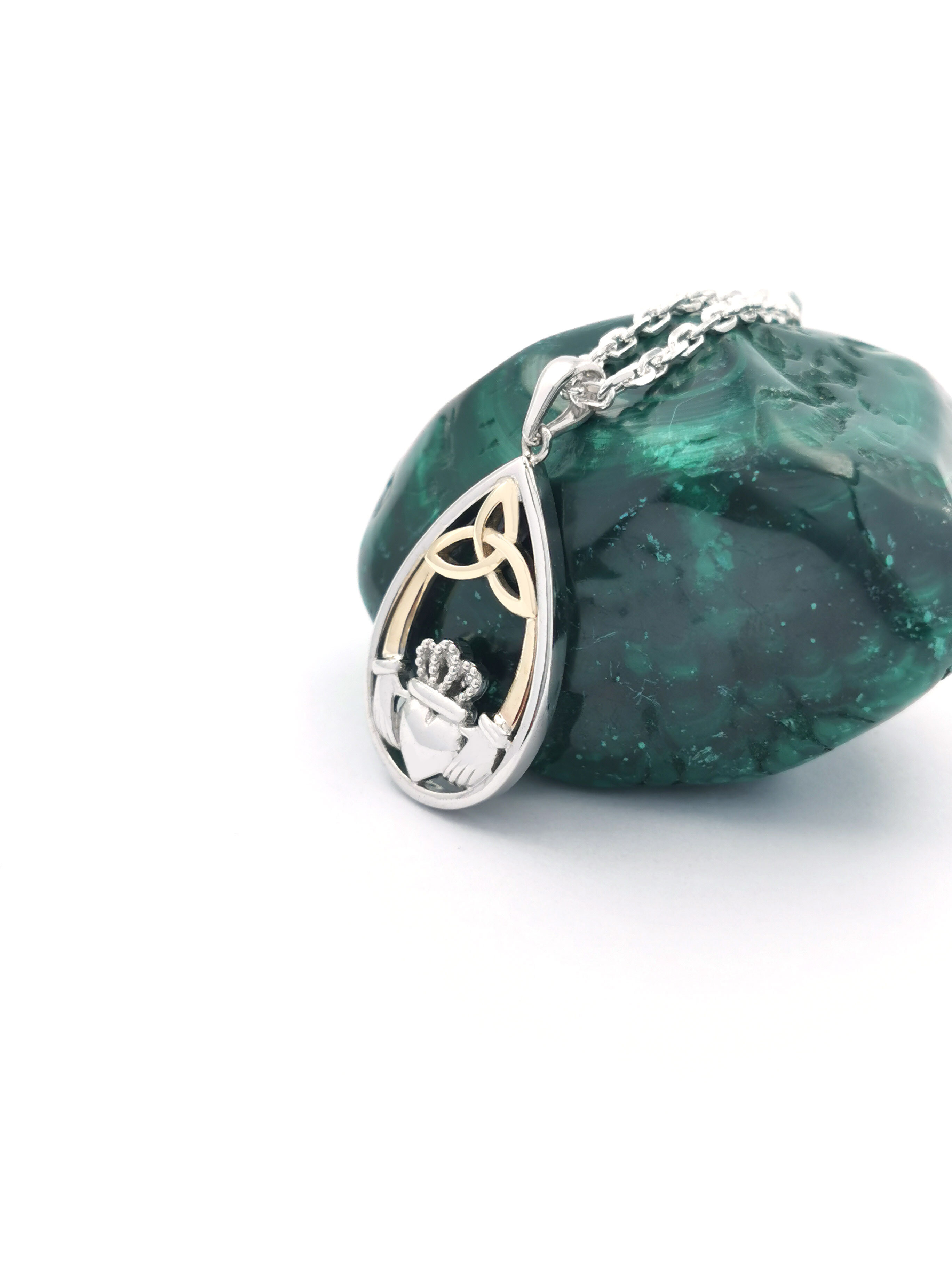 Claddagh & Trinity Knot - Shown with Light Cable Chain