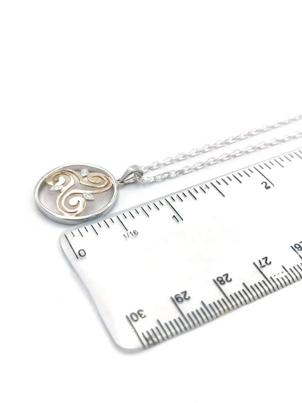 Real Sterling Silver & 10K Yellow Gold Triskele & Newgrange Gift Set For Women. Picture For Scale.