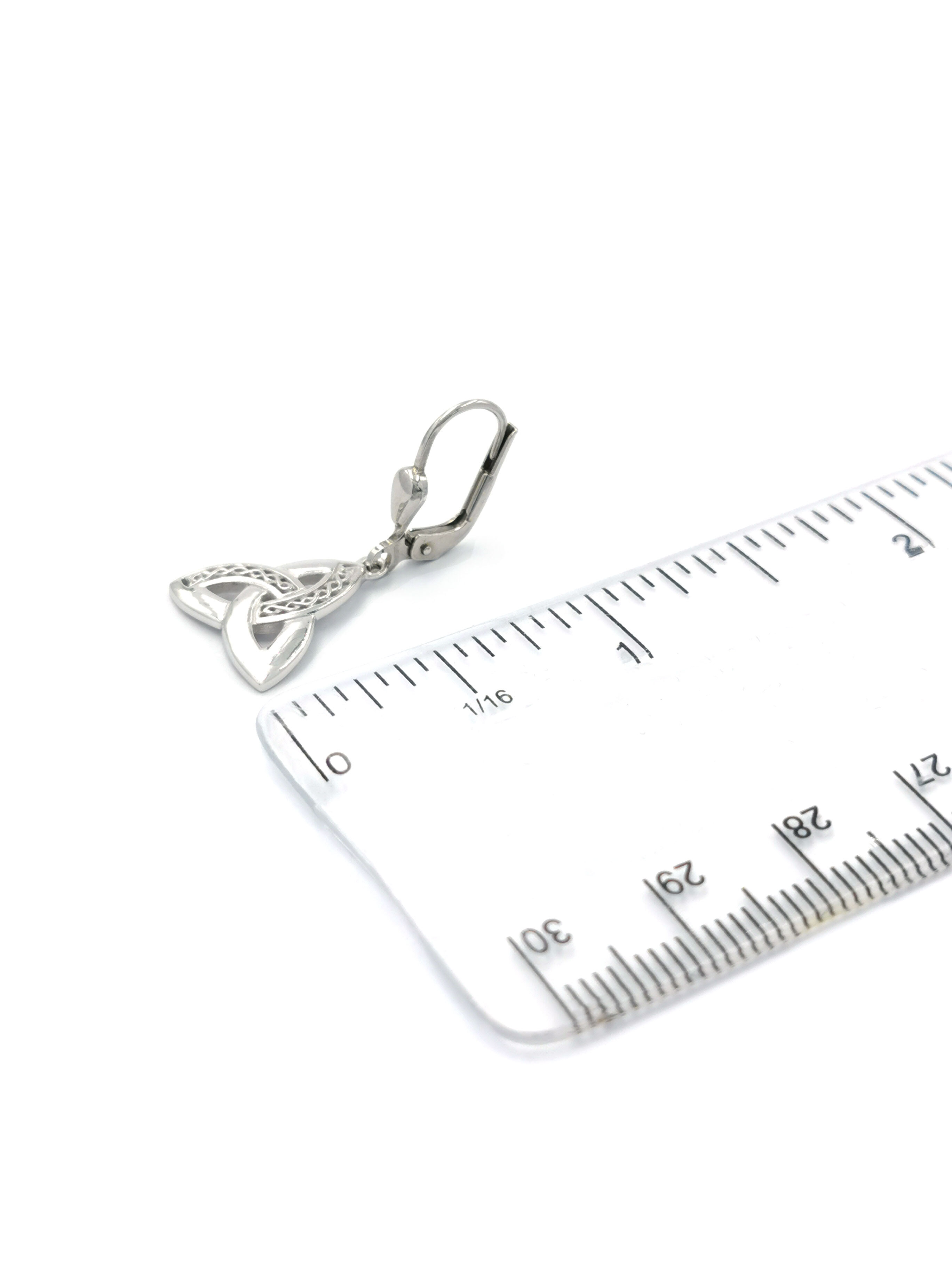Womens Irish Sterling Silver Trinity Knot Earrings. Picture For Scale.