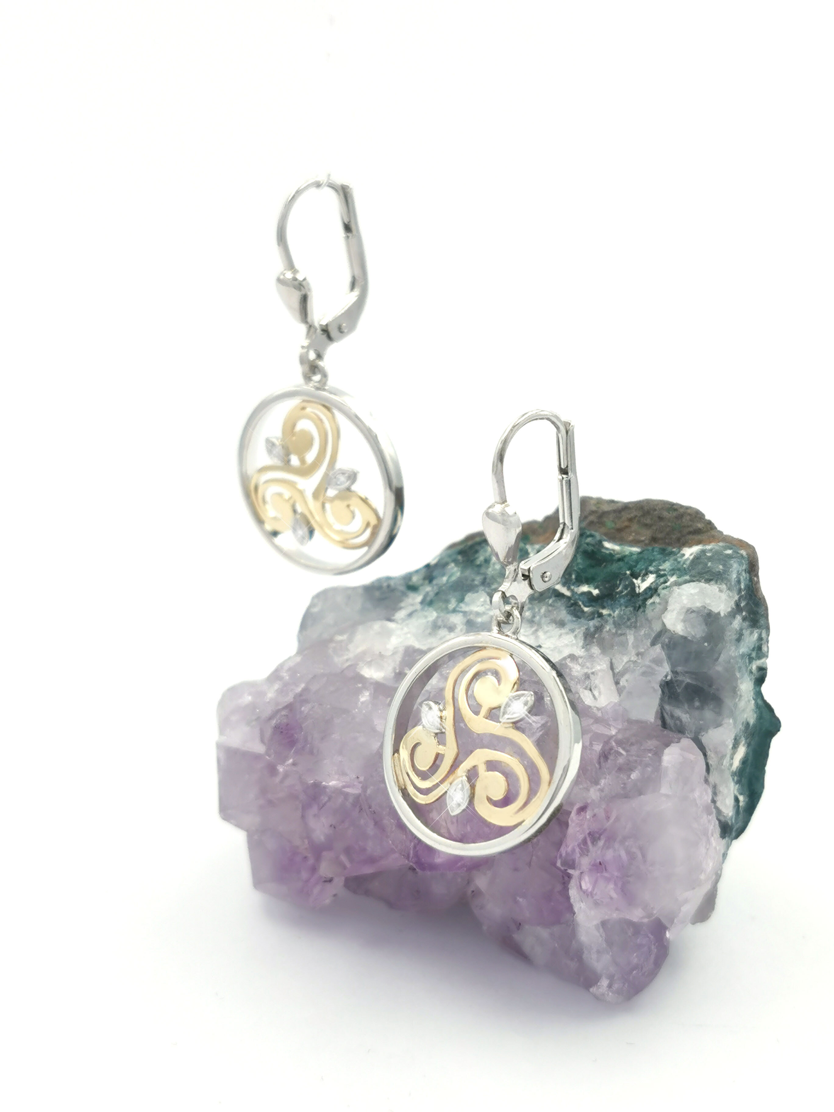 Attractive Sterling Silver & 10K Yellow Gold Triskele & Newgrange Gift Set For Women