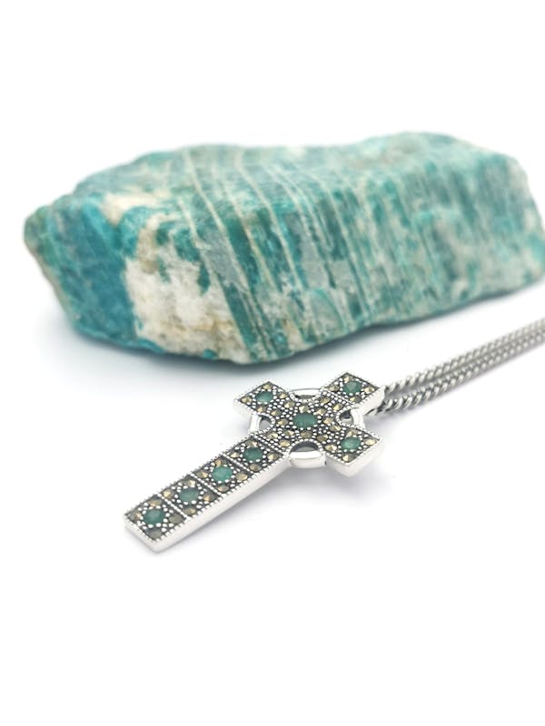 Womens Sterling Silver Celtic Cross Necklace. Pictured Flat.
