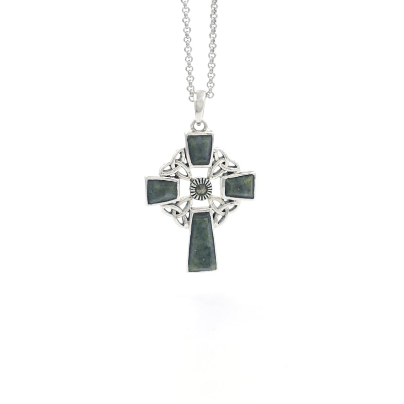 Womens Authentic Sterling Silver Celtic Cross & Trinity Knot Necklace