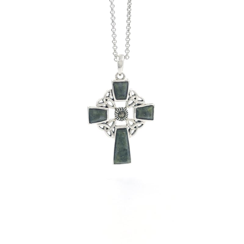 Silver Connemara Marble Celtic Knot Cross Necklace, From Ireland