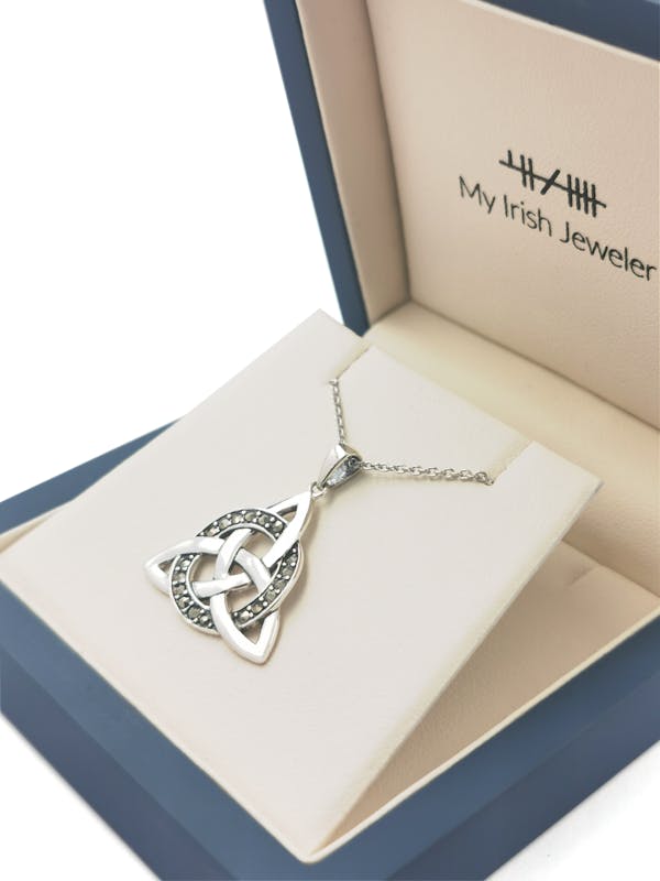 Womens Trinity Knot & Celtic Knot Necklace in Real Sterling Silver. In Luxury Packaging.