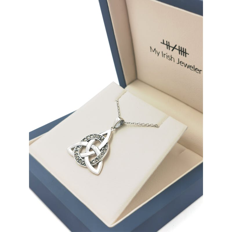 Womens Trinity Knot & Celtic Knot Necklace in Real Sterling Silver. In Luxury Packaging.