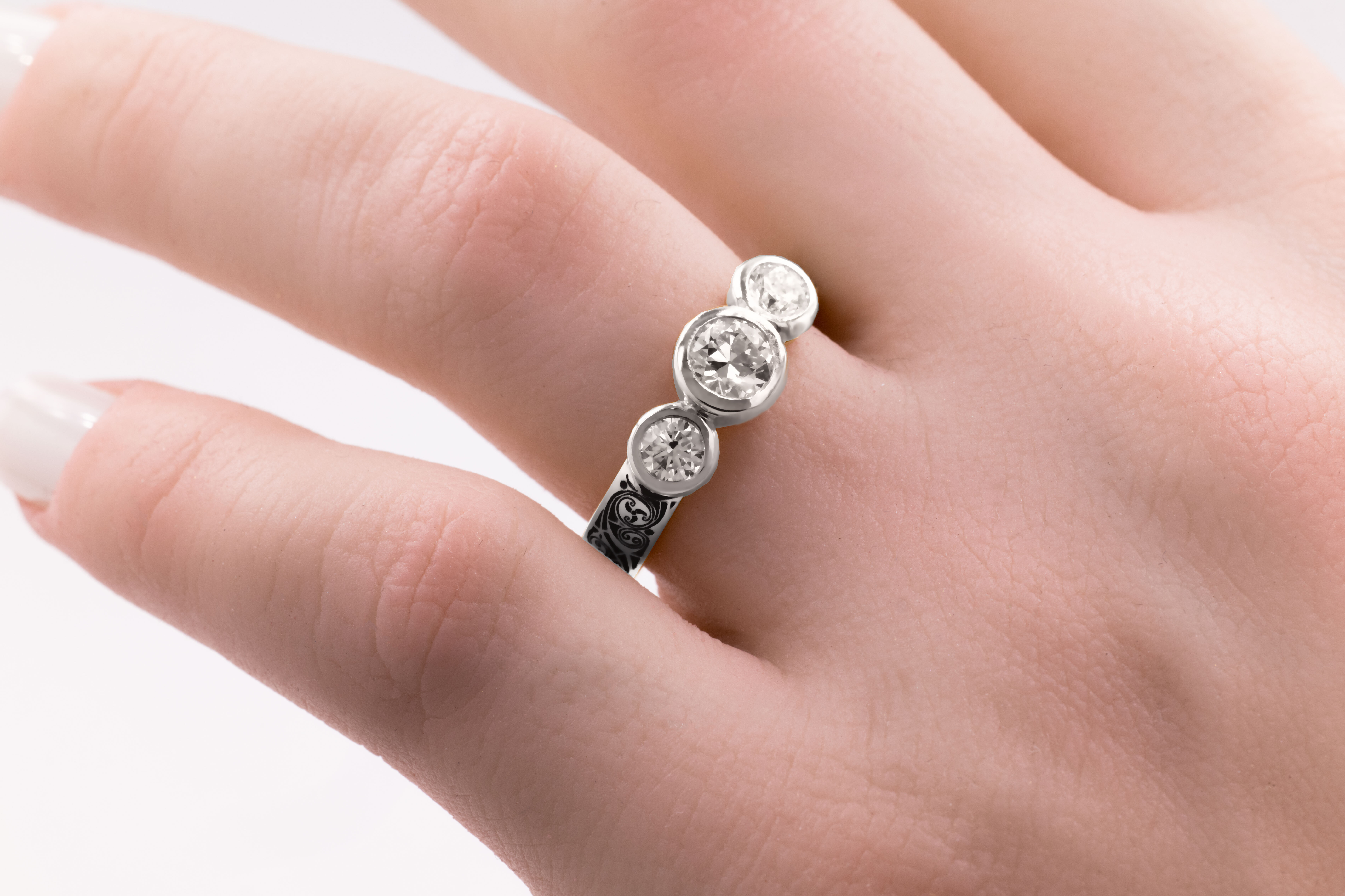 Womens Cerin Triskele Engagement Ring in Real Platinum 950 - Model Photo