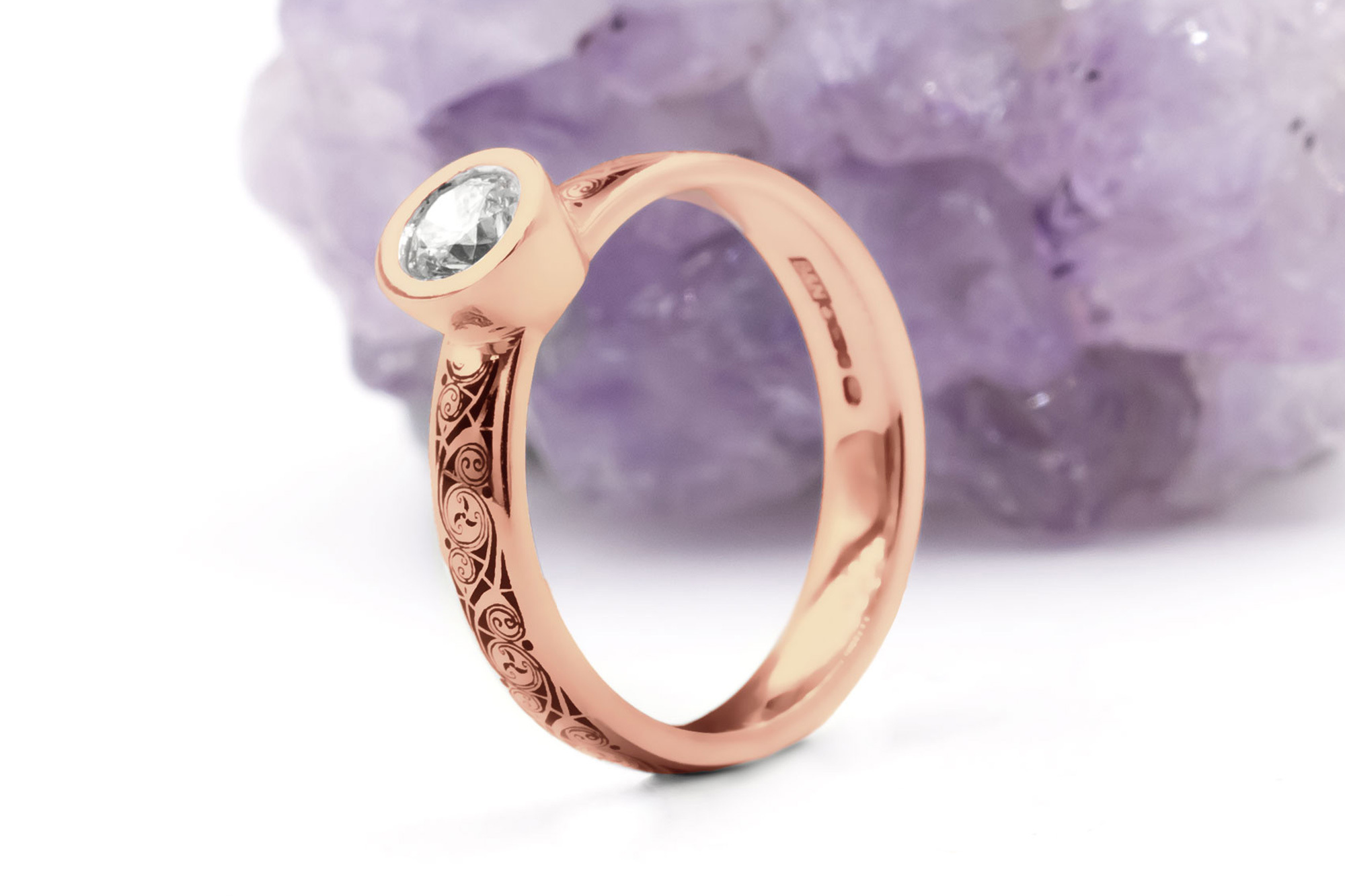 Irish Rose Gold Celtic Knot & Triskele Engagement Ring With a Cerin Finish For Women