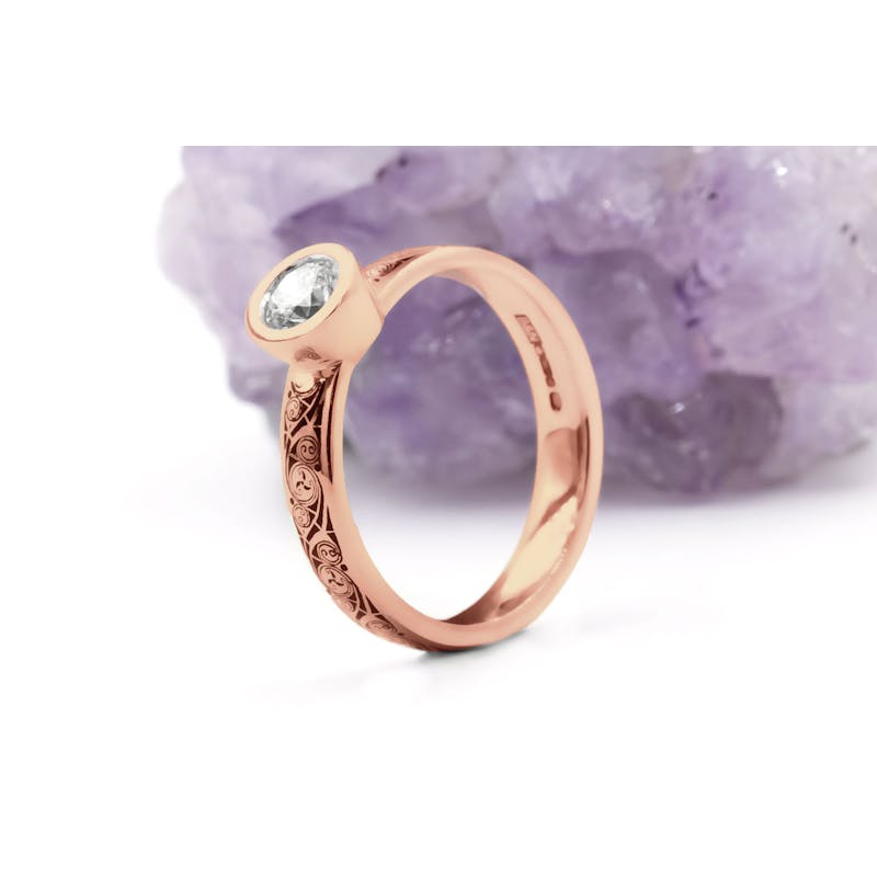 Irish Rose Gold Celtic Knot & Triskele Engagement Ring With a Cerin Finish For Women