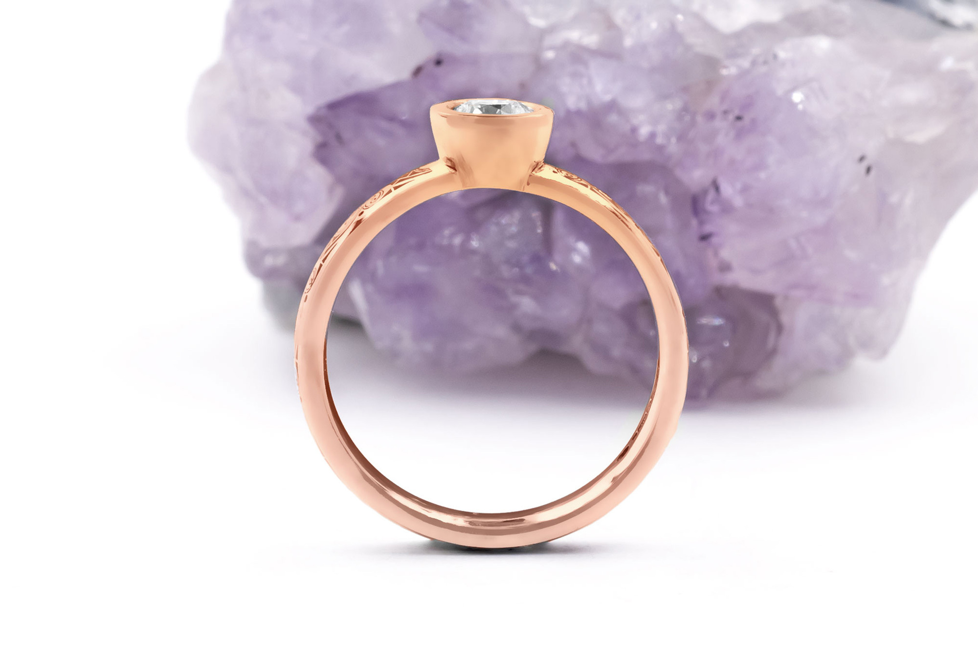 Authentic Rose Gold Celtic Knot 0.33ct Lab Grown Diamond Engagement Ring With a Cerin Finish For Women. Side View.