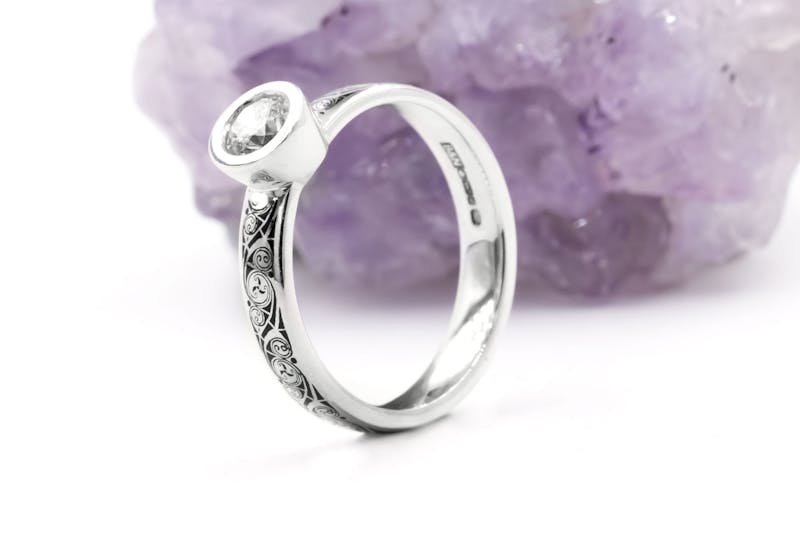 Striking Platinum 950 Celtic Knot & Triskele 3.5mm Ring With a Cerin Finish For Women