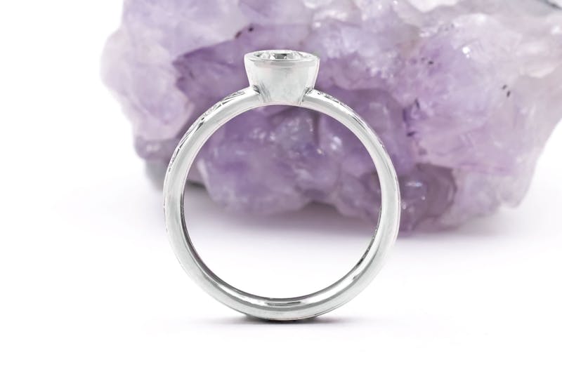 Real Platinum 950 Celtic Knot Engagement Ring With a Cerin Finish For Women. Side View.