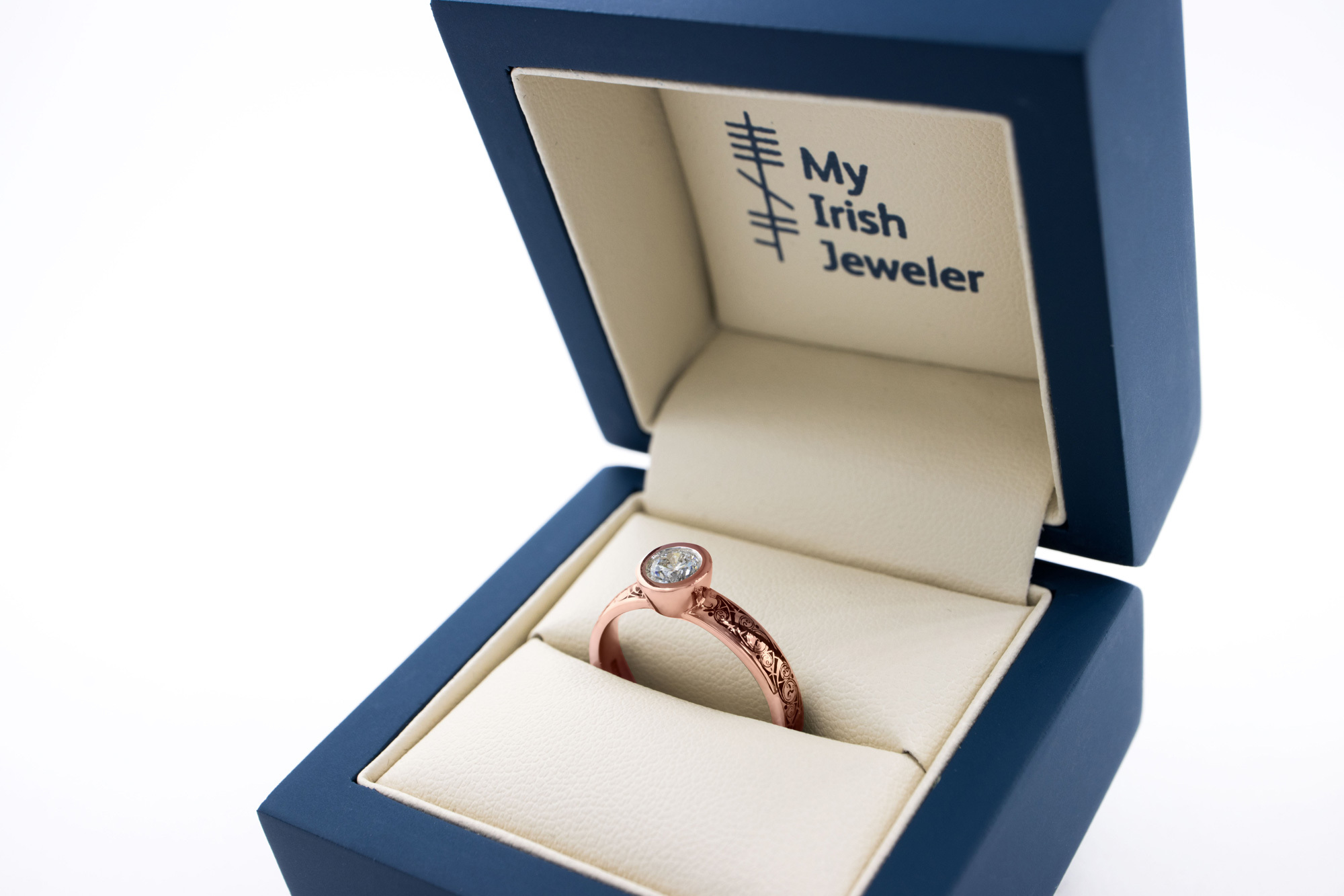 Womens Cerin Rose Gold Celtic Knot & Triskele Ring. In Luxury Packaging.