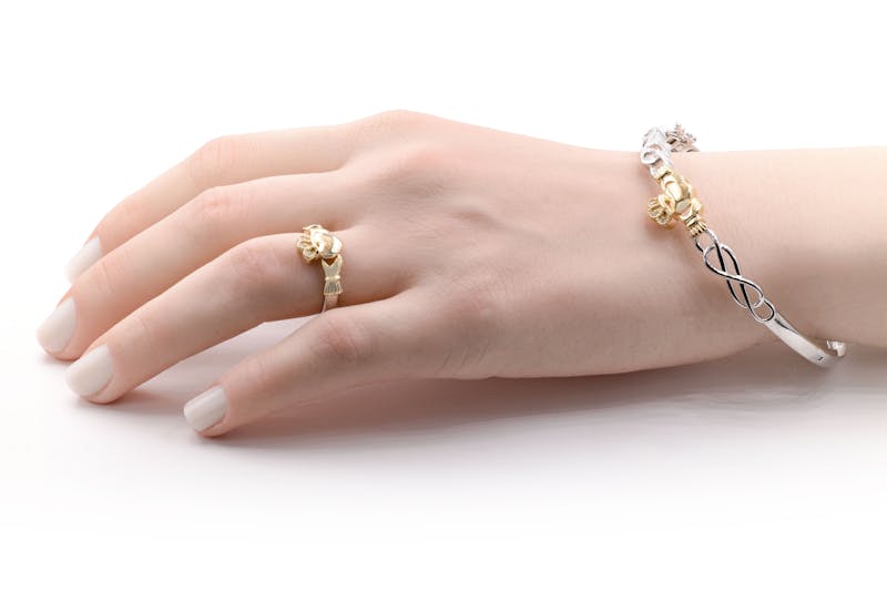Authentic Sterling Silver & 10K Yellow Gold Claddagh Gift Set For Women With a Polished Finish