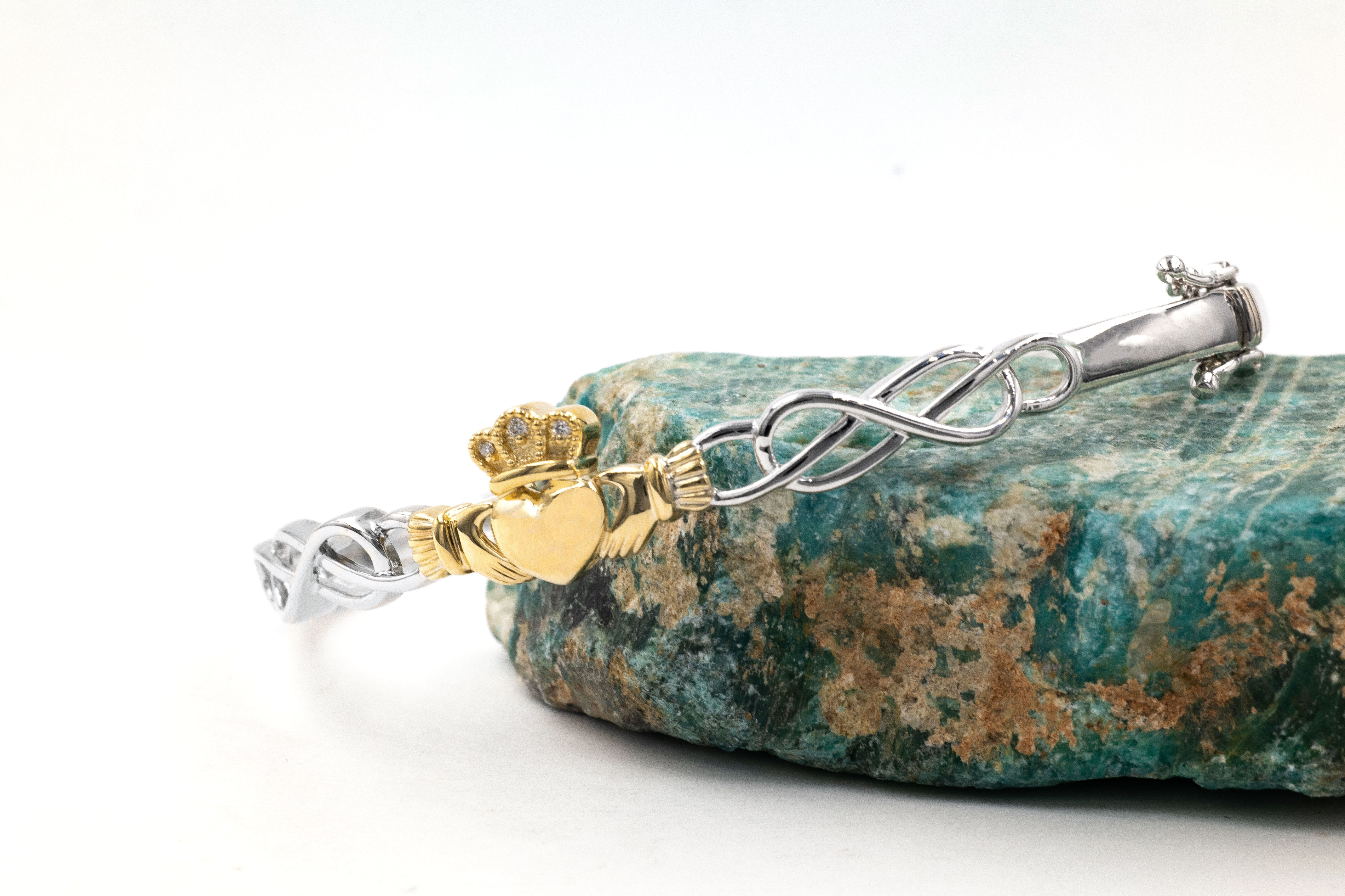 Striking Sterling Silver & 10K Yellow Gold Claddagh Gift Set For Women With a Polished Finish