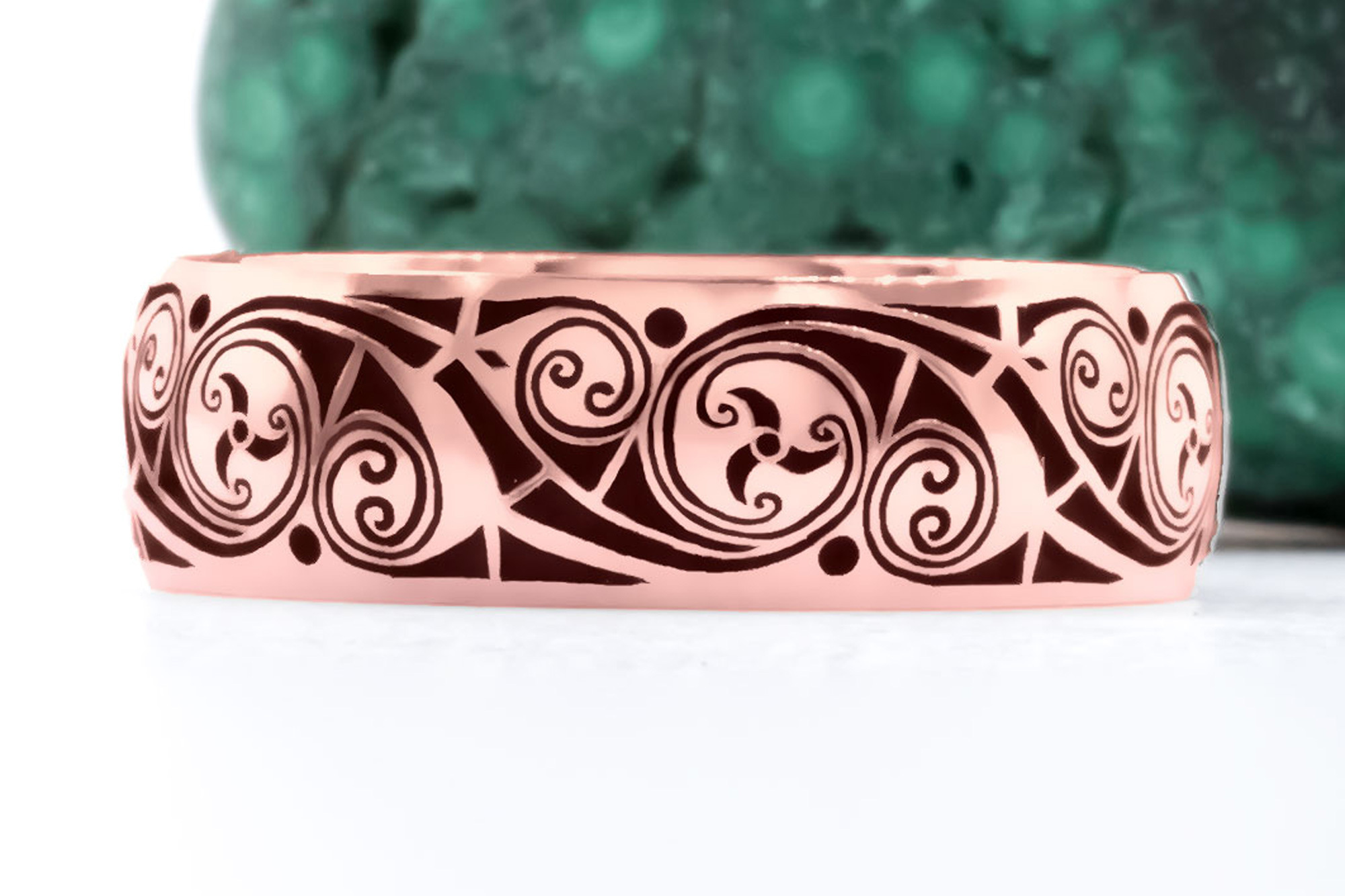 Striking Rose Gold Triskele 4.0mm Ring With a Cerin Finish