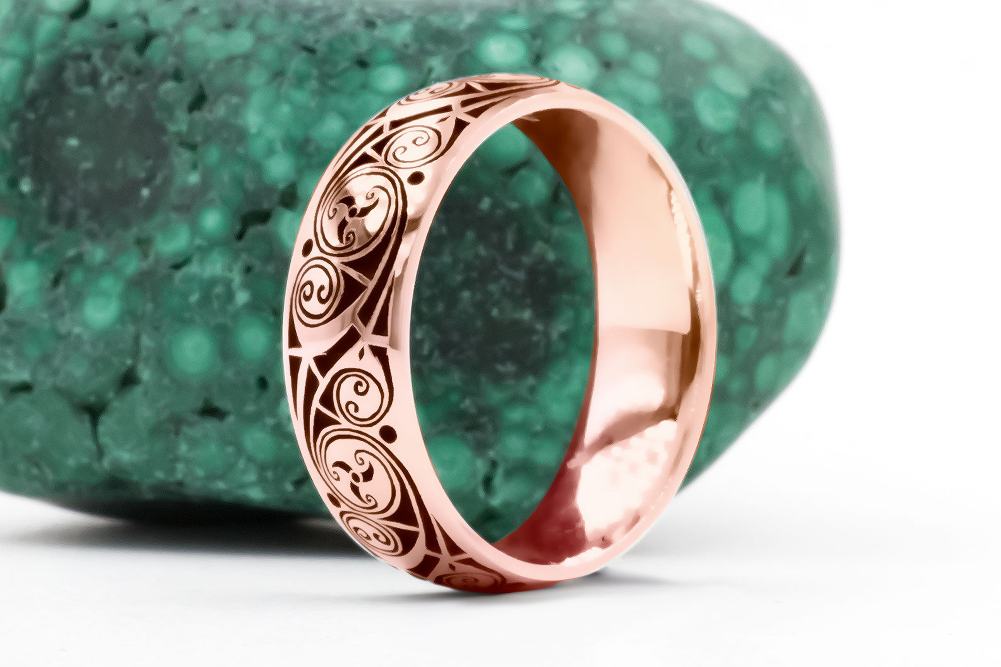 Luxurious Rose Gold Triskele 7.0mm Ring With a Cerin Finish