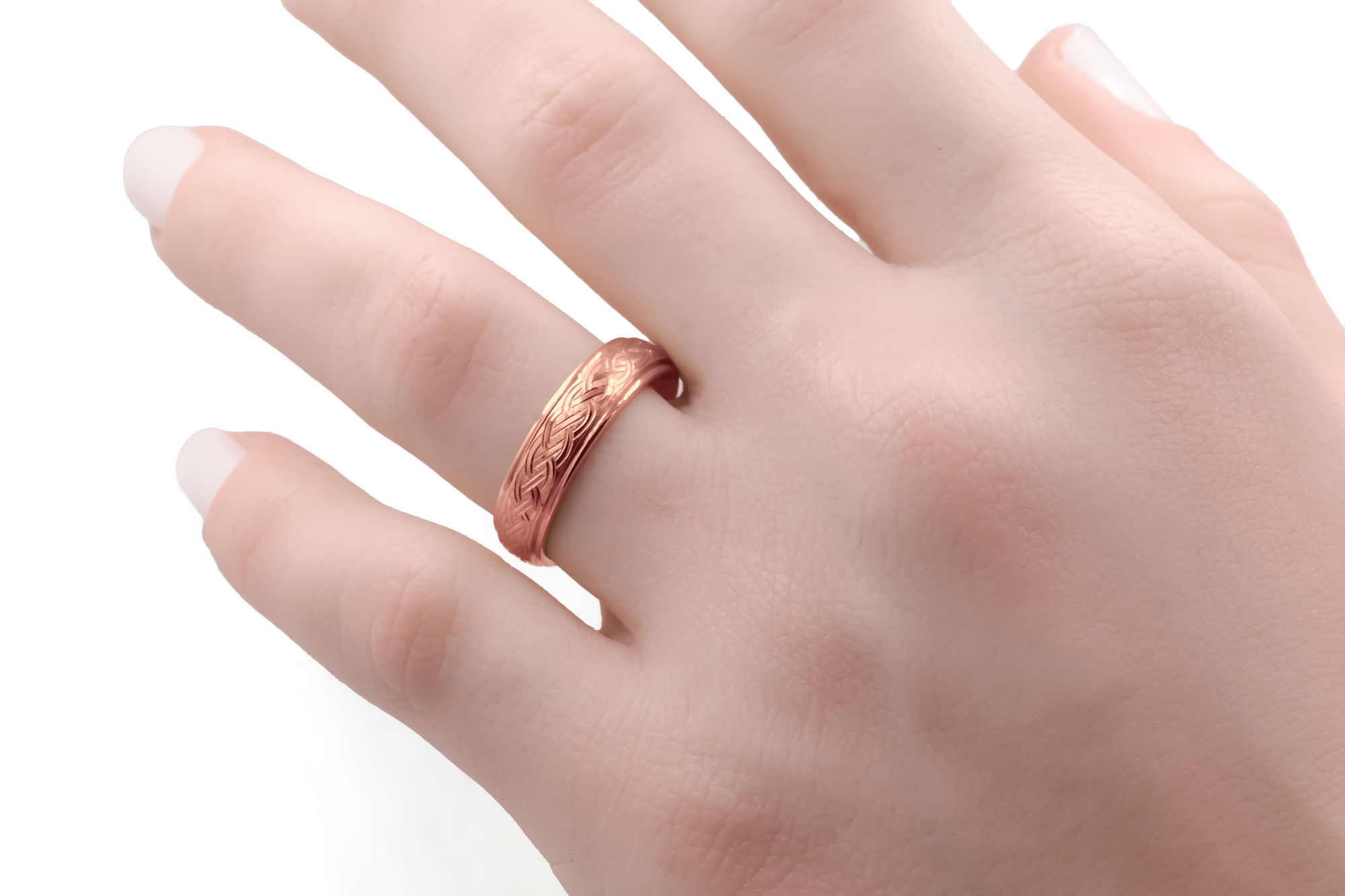 Celtic Knot 7.0mm Ring in Real 18K Rose Gold - Model Photo