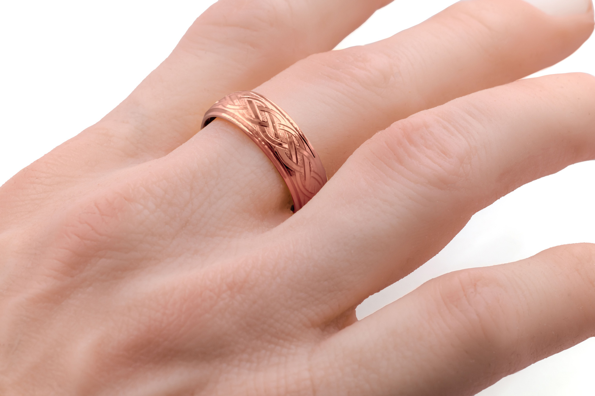 Genuine Rose Gold Celtic Knot 5.0mm Ring - Model Photo