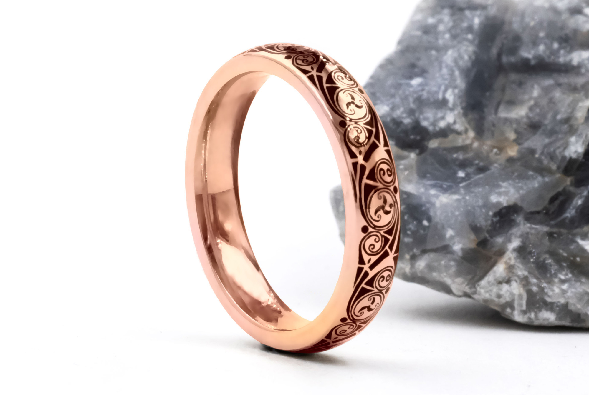 Authentic Rose Gold Triskele 4.0mm Ring For Women With a Cerin Finish