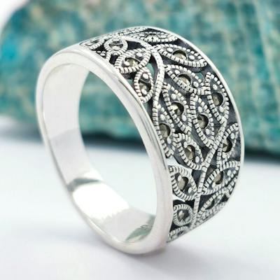Sterling Silver Marcasite Tree Of Life Ring