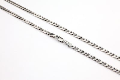Sterling Silver Oxidised Flat Diamond Cut Curb Chain - 24 Inch
