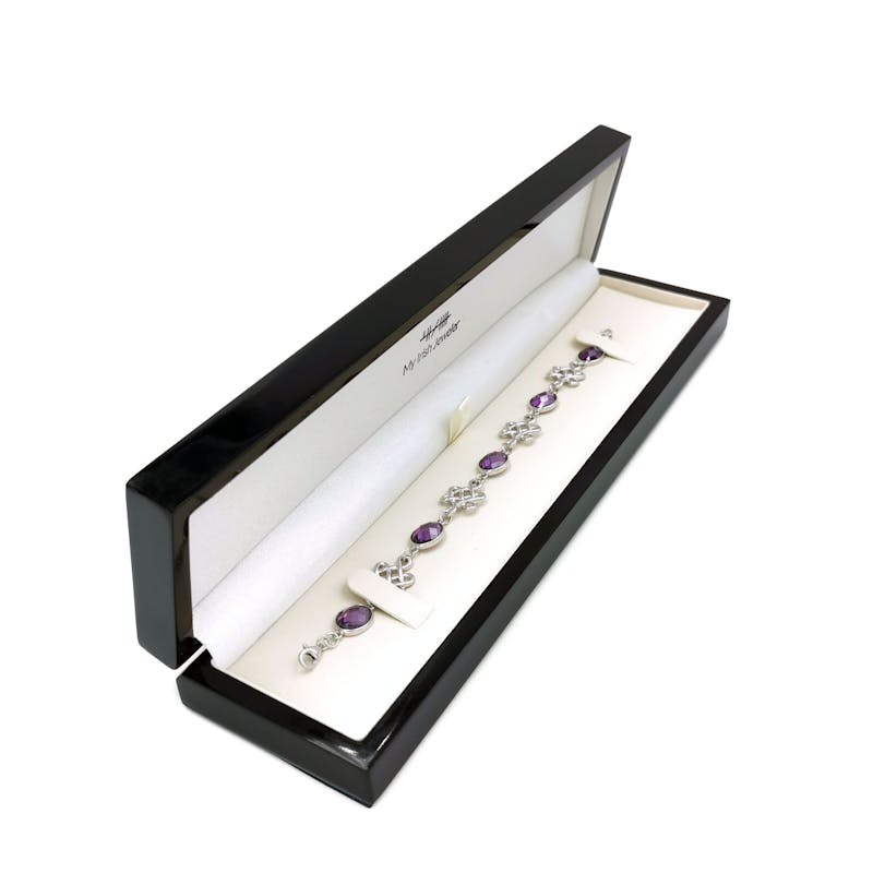 Womens Polished Sterling Silver Celtic Knot Bracelet. In Luxury Packaging.