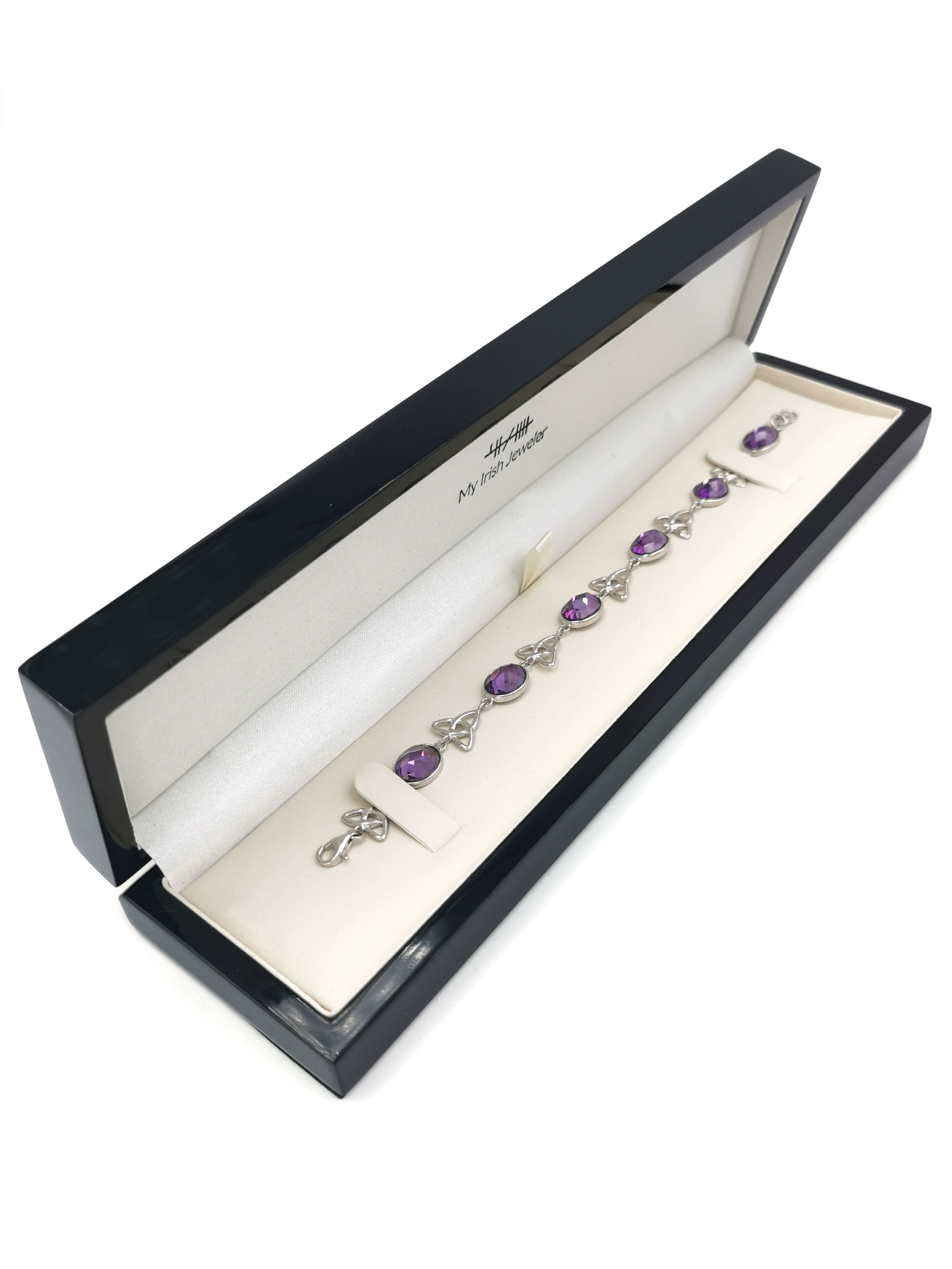 Womens Irish Polished Sterling Silver Trinity Knot Bracelet. In Luxury Packaging.
