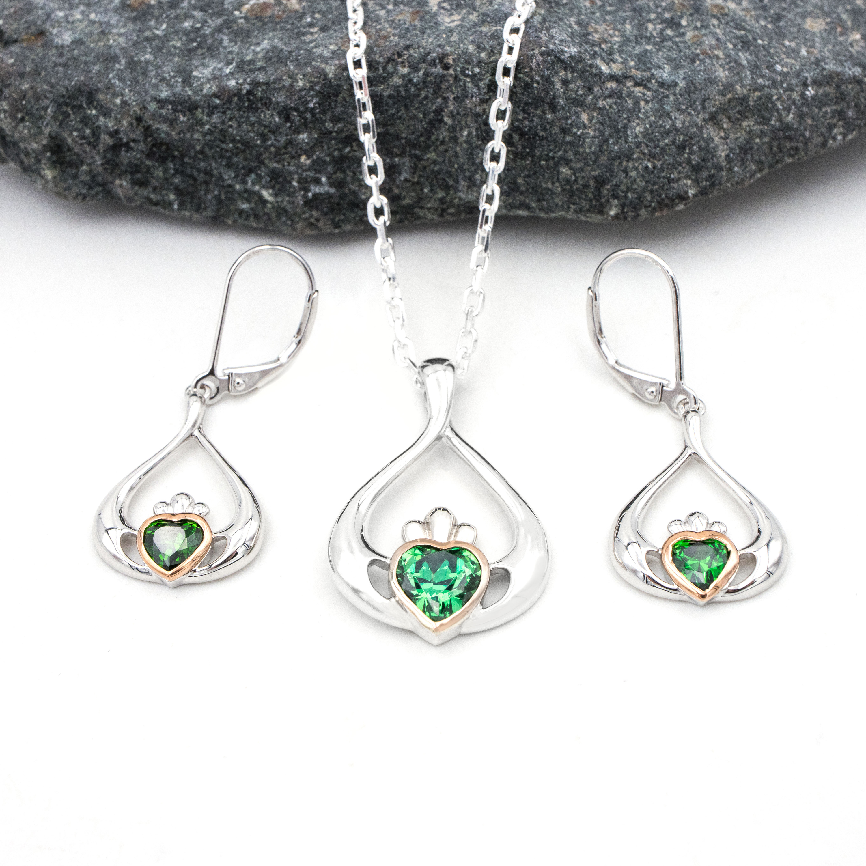 Silver And Irish Rose Gold Claddagh Gift Set