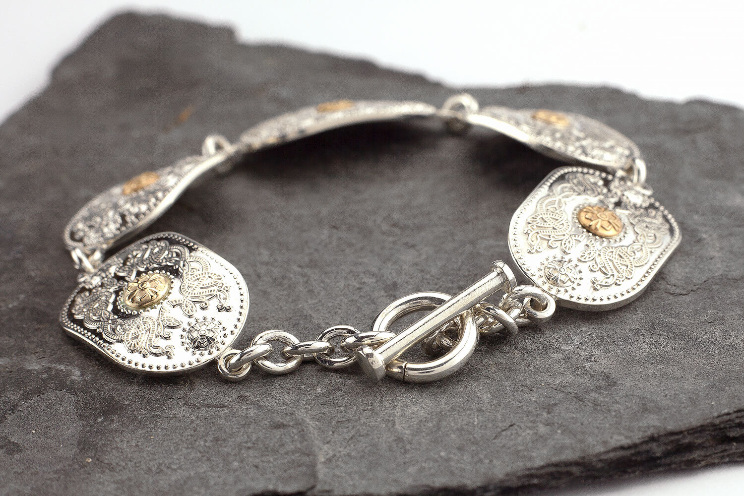 Womens Attractive Sterling Silver & Yellow Gold Celtic Warrior Bracelet